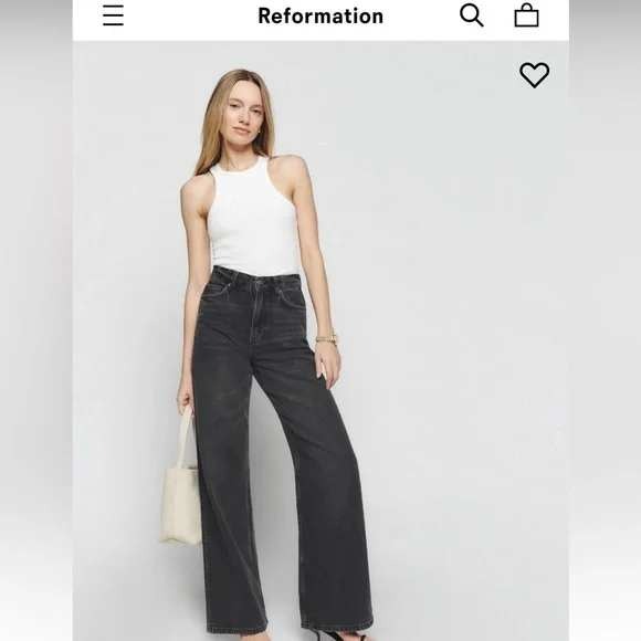 Reformation Washed Black High-Rise Wide Leg Jeans